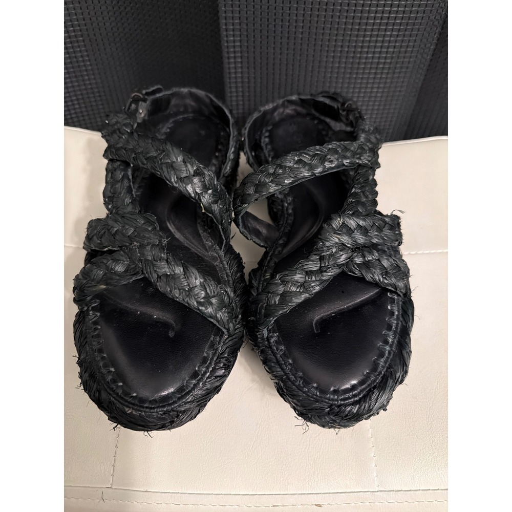 Clergerie Black Braided Raffia Platform Slingback Sandals Size 39